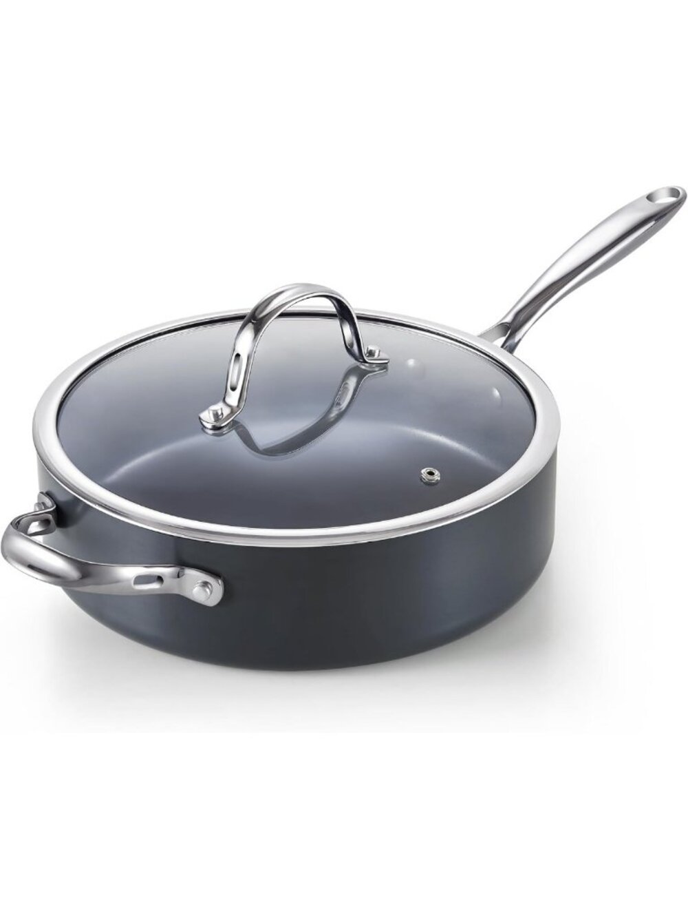 4-Quart Nonstick Sauté Pan with Glass Lid - Hard Anodized Cookware Essential